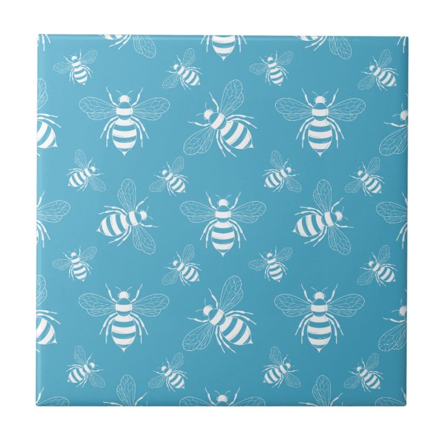 Vintage Bee Botanical Blue (2) Tile (Front)