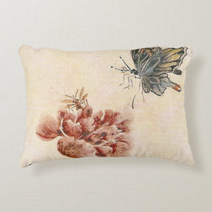 Vintage Bee, Butterfly and Poppy Watercolor Accent Pillow