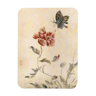 Vintage Bee, Butterfly and Poppy Watercolor Magnet