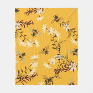 Vintage Bee & Butterfly: Embroidered Floral Art Fleece Blanket