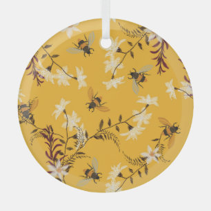 Vintage Bee & Butterfly: Embroidered Floral Art Glass Ornament