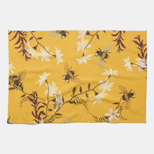 Vintage Bee & Butterfly: Embroidered Floral Art Kitchen Towel