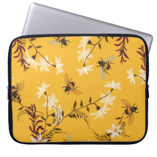 Vintage Bee & Butterfly: Embroidered Floral Art Laptop Sleeve