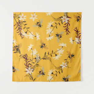 Vintage Bee & Butterfly: Embroidered Floral Art Tapestry