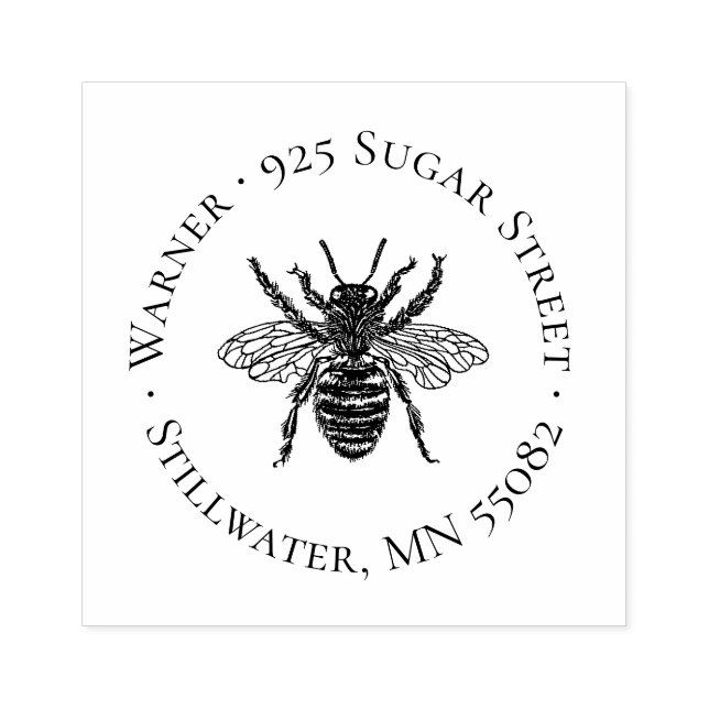 Vintage Bee Circle Address Stamp (Imprint)