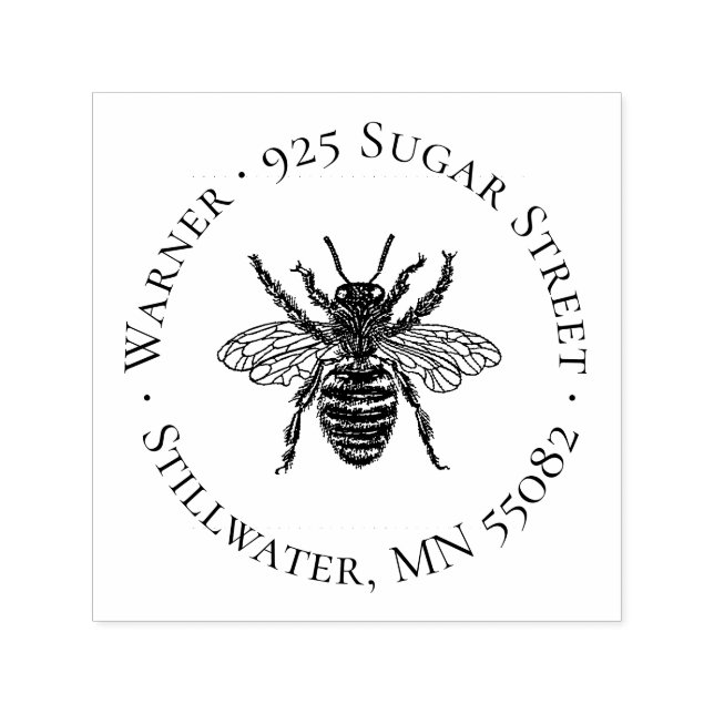Vintage Bee Circle Address Stamp (Design)