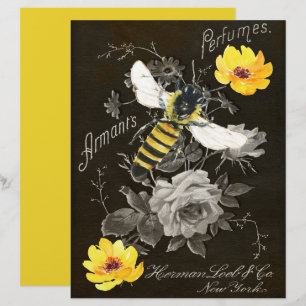 Vintage Bee Ephemera Yellow Roses  Scrapbook Paper