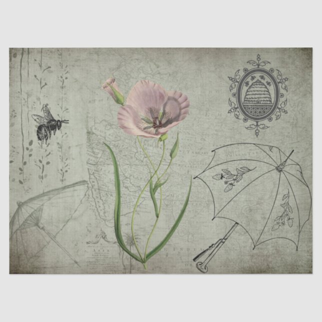 Vintage Bee Garden Ephemera Decoupage Tissue Paper (Front)