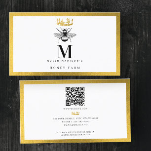Vintage Bee Gold Honey Queen QR Code Business Card