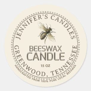 Vintage Bee Handcrafted Beeswax Candle Label Ivory