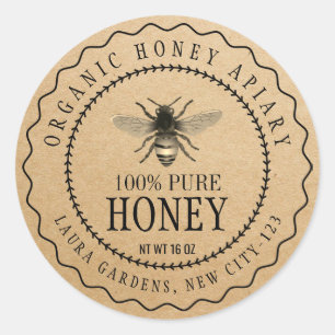 Vintage Bee Honey Jar Craft Paper Product Label