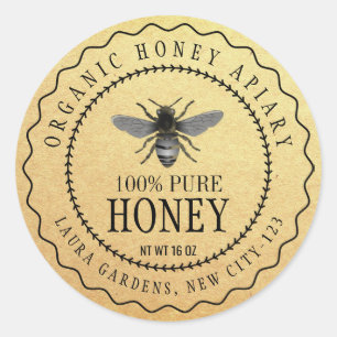 Vintage Bee Honey Jar Étiquette de produit