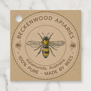 Vintage Bee Honey Jar Kraft Neck Tag Beekeeper