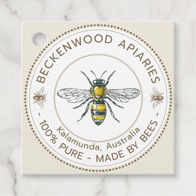 Vintage Bee Honey Jar Kraft Neck Tag Beekeeper (Front)