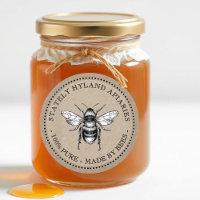 Vintage Bee Honey Jar Label on Textured Kraft 