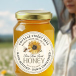 Vintage Bee Honey Label Hand Bottled Raw<br><div class="desc">Central design features a vintage sunflower illustration and watercolor honeybee. Personalize with your apiary name,  address and honey description (raw,  hand bottled,  single source etc.). Also include your honey net weight. Common honey net weight conversions: 8oz (227g),  12oz (340g),  16oz (454g),  32oz (907g),  5lb (2.27kg).</div>