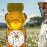 Vintage Bee Honey Label Hand Bottled Raw<br><div class="desc">Central design features a vintage sunflower illustration and watercolor honeybee. Personalize with your apiary name,  address and honey description (raw,  hand bottled,  single source etc.). Also include your honey net weight. Common honey net weight conversions: 8oz (227g),  12oz (340g),  16oz (454g),  32oz (907g),  5lb (2.27kg).</div>