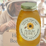 Vintage Bee Honey Label Hand Bottled Raw<br><div class="desc">Central design features a vintage sunflower illustration and watercolor honeybee. Personalize with your apiary name,  address and honey description (raw,  hand bottled,  single source etc.). Also include your honey net weight. Common honey net weight conversions: 8oz (227g),  12oz (340g),  16oz (454g),  32oz (907g),  5lb (2.27kg).</div>