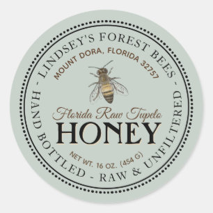 Vintage Bee Honey Label Hand Bottled Raw