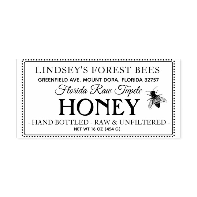 Vintage Bee Honey Label Hand Bottled Raw Stamp  (Imprint)