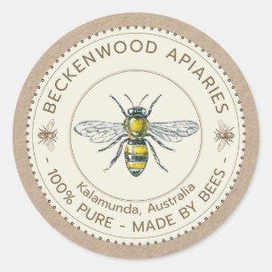 Vintage Bee Honey Label on Kraft Beekeeper