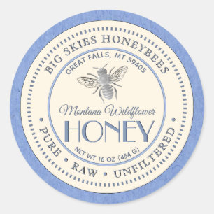 Vintage Bee Honey Pure Raw Unfiltered Blue Kraft Classic Round Sticker