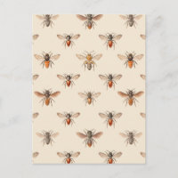 Vintage Bee Illustration Pattern