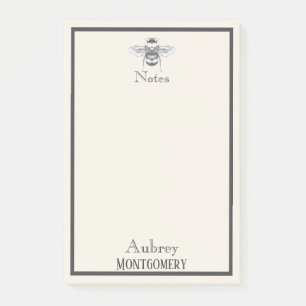 Vintage Bee Illustration   Personalized Post-it Notes