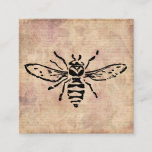 Vintage Bee Illustration Rose Flower Floral Design Enclosure Card