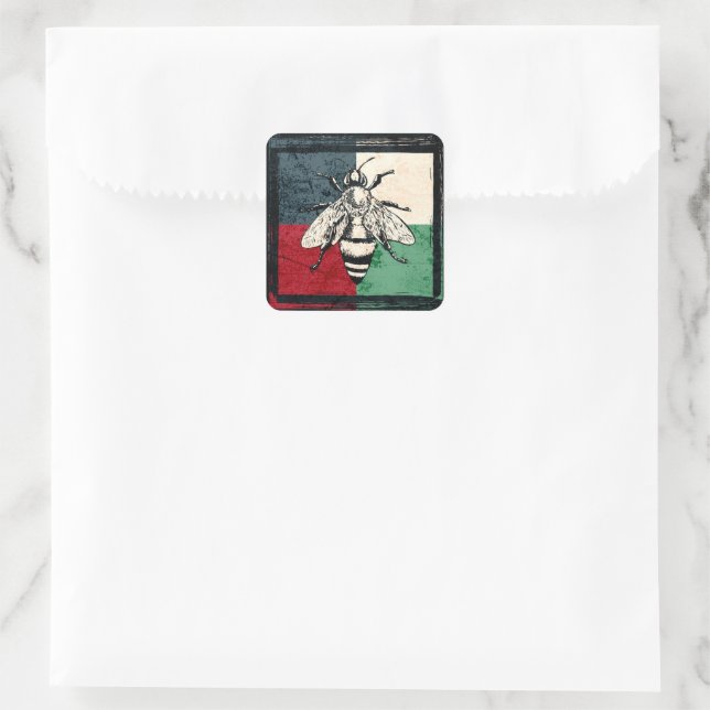 Vintage Bee Insect Colourful Illustration Square Sticker (Bag)