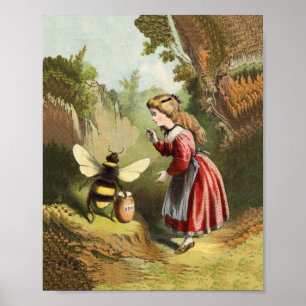 Vintage Bee Little Girl Honey Pot Poster
