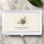 Vintage Bee Logo Rustic Honeybee Beekeeper Business Card Holder<br><div class="desc">Vintage Bee Logo Rustic Honeybee Beekeeper Business Card Case. This trendy design features a black honeybee against a yellow honeycomb background. The perfect apiary design for a beekeeper business.</div>