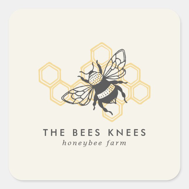 Vintage Bee Logo Rustic Honeybee Beekeeper Square Sticker (Front)