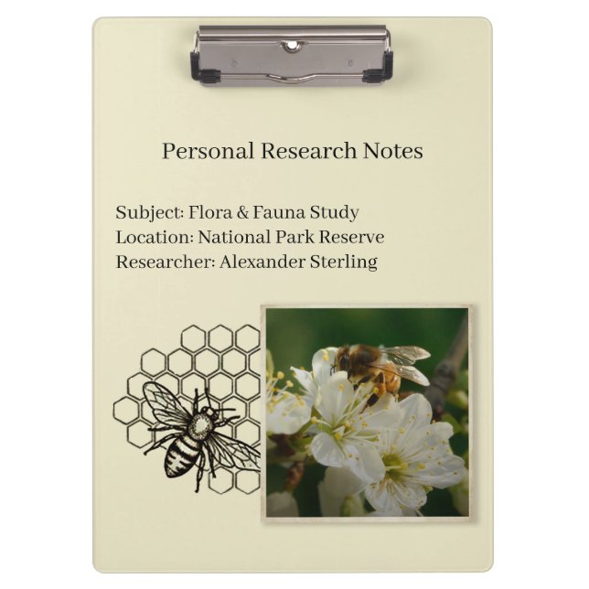 Vintage Bee Nature Observer Scientific Clipboard (Front)