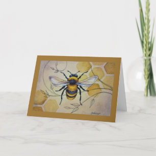 Vintage Bee No. 1 and Honeycomb Watercolor Art Card