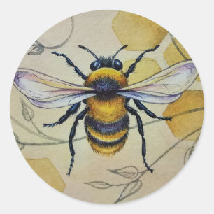 Vintage Bee No. 1 and Honeycomb Watercolor Art Classic Round Sticker