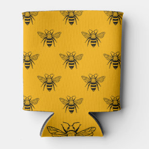 Vintage Bee Pattern, Black Yellow. Can Cooler