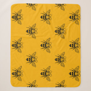 Vintage Bee Pattern, Black Yellow. Sherpa Blanket