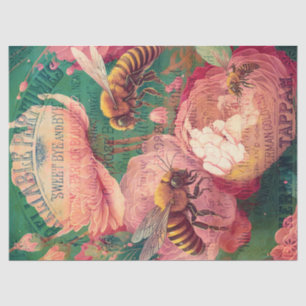 Vintage Bee Rose Bouquet Ephemera Decoupage Tissue Paper