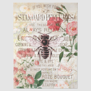 Vintage Bee Rose Bouquet Ephemera Decoupage Tissue Paper