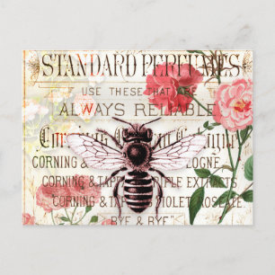 Vintage Bee Rose Bouquet Ephemera Postcard