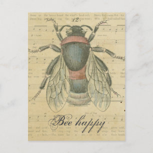 Vintage Bee Sheet Music Notes Bee Happy Customized Postcard