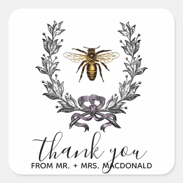vintage bee SPRING GARDEN WEDDING favour Square Sticker (Front)