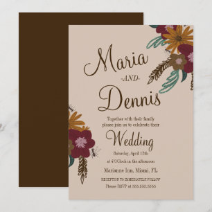 Vintage Bee Sunflower Floral Botanical Wedding Invitation