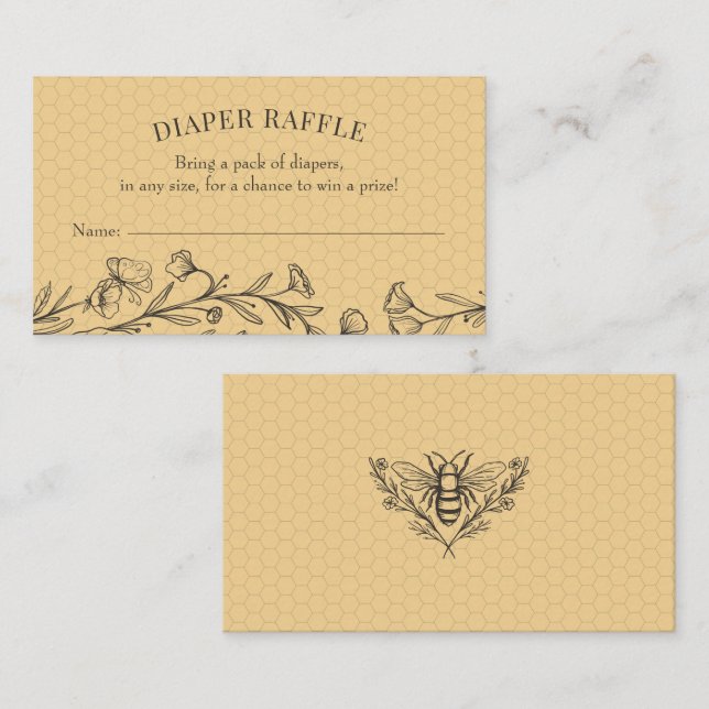 Vintage Bee Wildflower Diaper Raffle Insert Card (Front/Back)