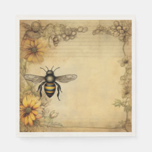 Vintage Bee & Wildflower Ephemera Lunch Napkins