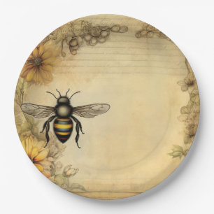Vintage Bee & Wildflower Ephemera  Paper Plate