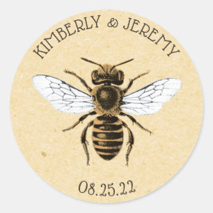 Vintage Bee with Text Classic Round Sticker