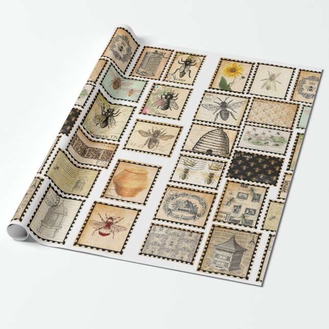 Vintage Bee Wrapping Paper (Unrolled)