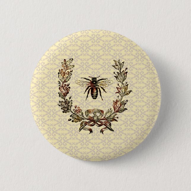 Vintage Bee Wreath 2 Inch Round Button (Front)
